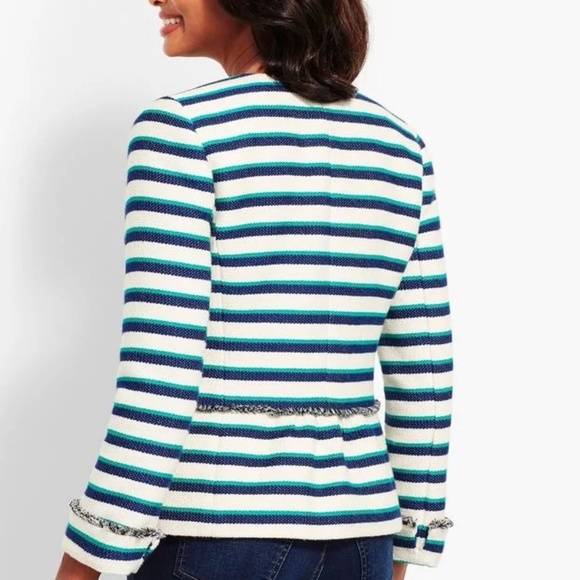 Talbots NWT Stripe Fringe Jacket green cream - Picture 2 of 8